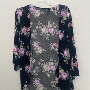 A black and purple floral kimono